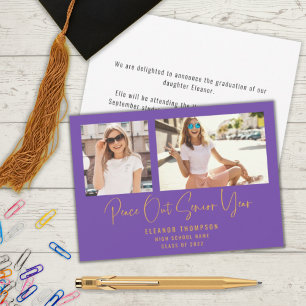 Faire-part Modern Peace Out 2 Photo 2022 Graduation Purple