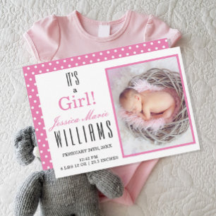 Faire-part Modern Pink It's a Girl! Baby Birth Announcement  