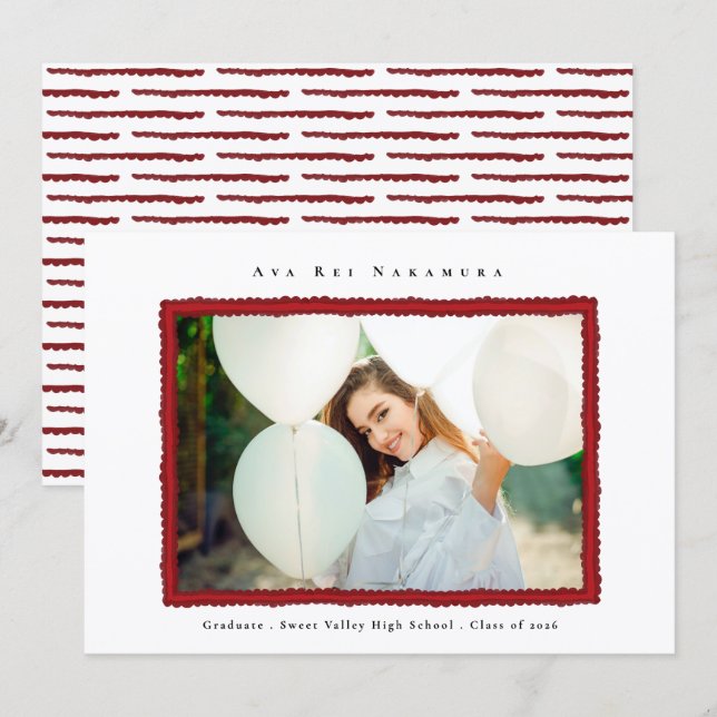 Faire-part Modern Red Photo Frame Graduation Class of 2026 (Devant / Derrière)