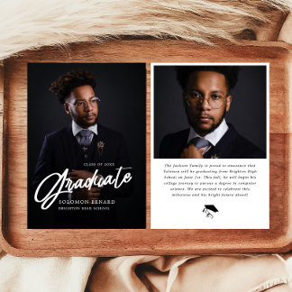 Faire-part Modern Script Photo High School Graduation 