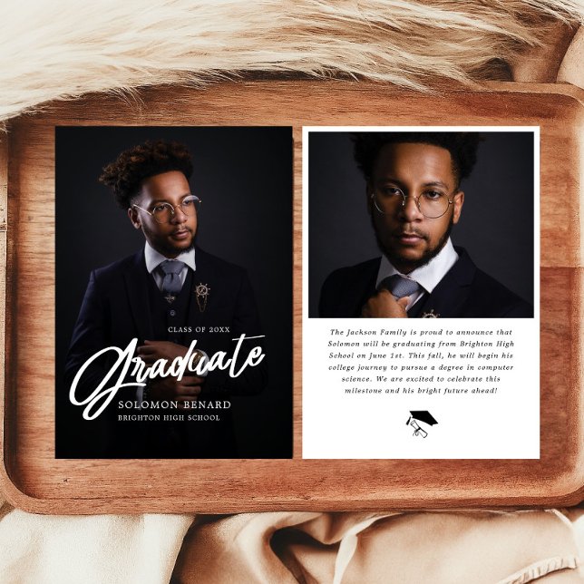 Faire-part Modern Script Photo High School Graduation  (Créateur téléchargé)