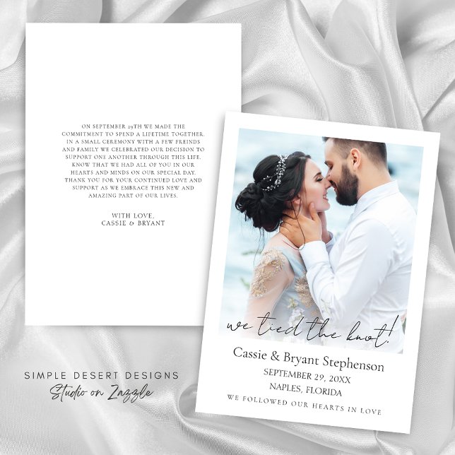 Faire-part Modern We Tied the Knot Photo Elopement Mariage (Mondern Minimalist Simple We Tied the Knot Wedding Announcement with Photo)