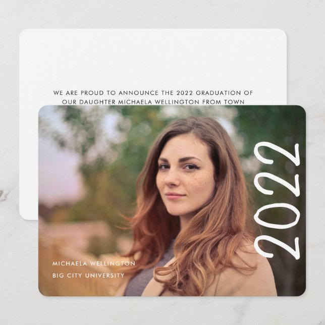Faire-part Moderne 2022 Script 1 Photo University Graduation (Devant / Derrière)