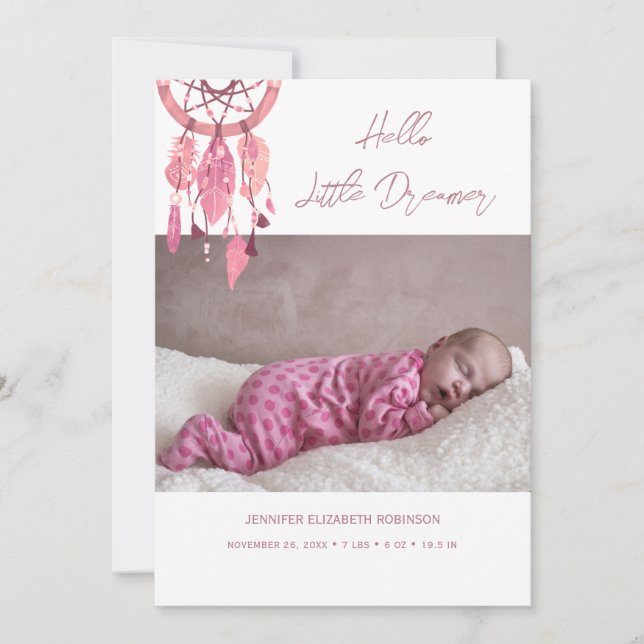 Faire-part Moderne 3 Photos Rose Girl Petite Dreamer Naissanc (Devant)