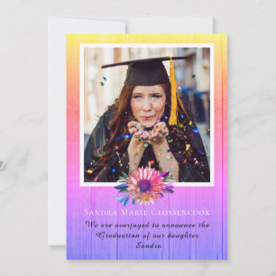 Faire-part Moderne 4 Photo Collage Diplôme Arc-en-ciel