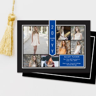 Faire-part Moderne 7 Photo College Marine Blue Black Graduati
