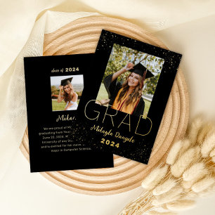 Faire-part moderne Black Gold Graduation