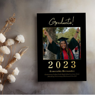 Faire-part moderne Black Gold Photo Graduation