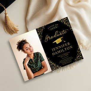 Faire-part moderne Black Gold Photo Graduation