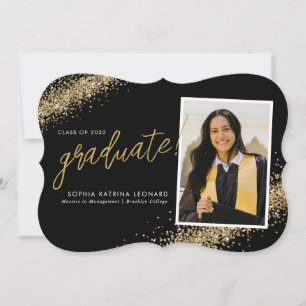 Faire-part Moderne Black Graduate Script Gold Photo Graduatio