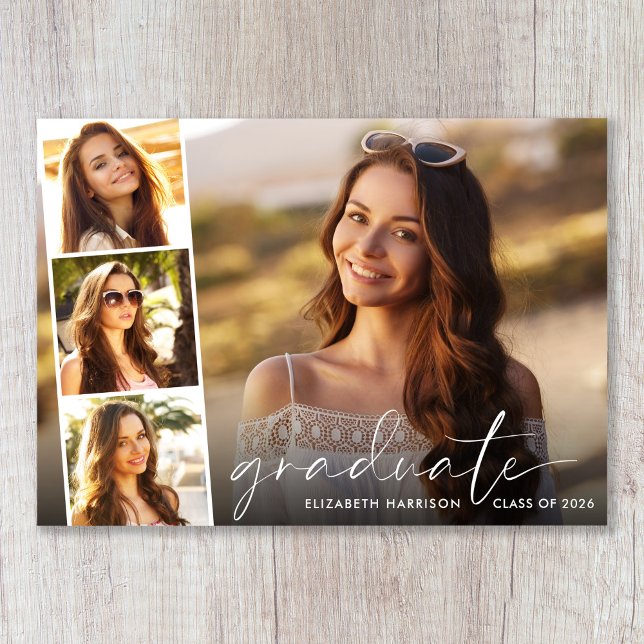 Faire-part Moderne Blancs photo superposition (Cherish the milestone: share your graduate's achievement with a custom photo graduation announcement)
