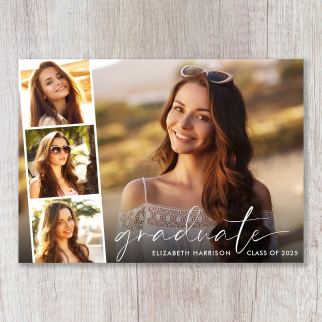 Faire-part Moderne Blancs photo superposition (Cherish the milestone: share your graduate's achievement with a custom photo graduation announcement)