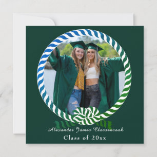 Faire-part Moderne Bleu Vert 1 Photo Graduation
