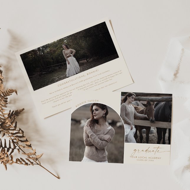 Faire-part Moderne Boho Arch Cream Graduate 3 Photo Graduate (Créateur téléchargé)