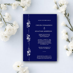 Faire-part Moderne Chic Minimaliste Blanc Floral Bleu Nuit Ma