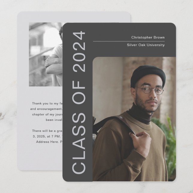 Faire-part Moderne, Classe de 2024, Sleek Photos Graduation (Devant / Derrière)
