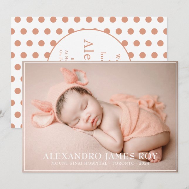 Faire-part Moderne Cute Peach Bienvenue Bonjour bébé Photo Na (Devant / Derrière)