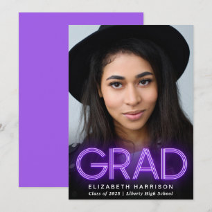 Faire-part moderne de graduation en néon pourpre