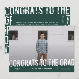 Faire-part moderne de graduation photo verte grung