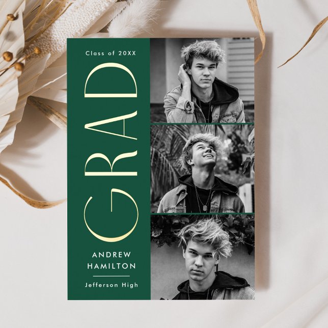 Faire-part moderne de graduation verte et or (Créateur téléchargé)