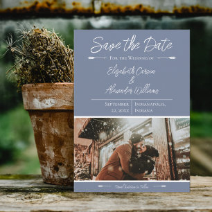 Faire-Part Moderne de Photo de Mariage Bleu Pous