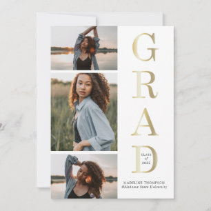 Faire-part Moderne Elegant Black White Gold 3 Photo Graduatio