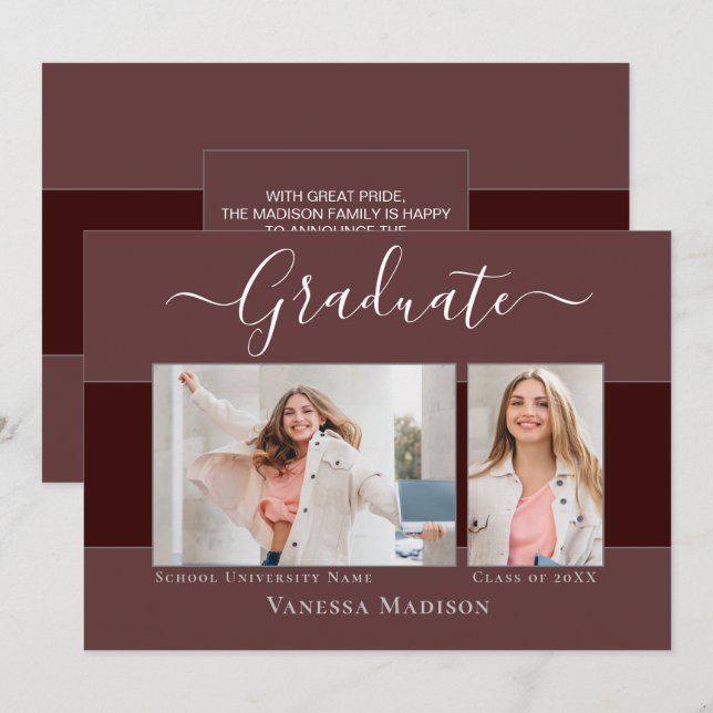 Faire-part Moderne | Elegant Dusty Rose 2 Photo de graduation (Devant / Derrière)