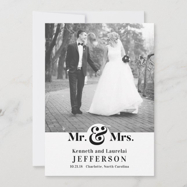 Faire-part Moderne Elegant noir blanc M. et Mme Mariage (Devant)