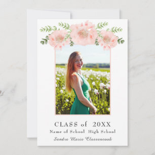 Faire-part Moderne Elegant Pink Poppy graduation florale