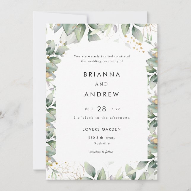 Faire-Part moderne Eucalyptus Invitation de mariag (Devant)