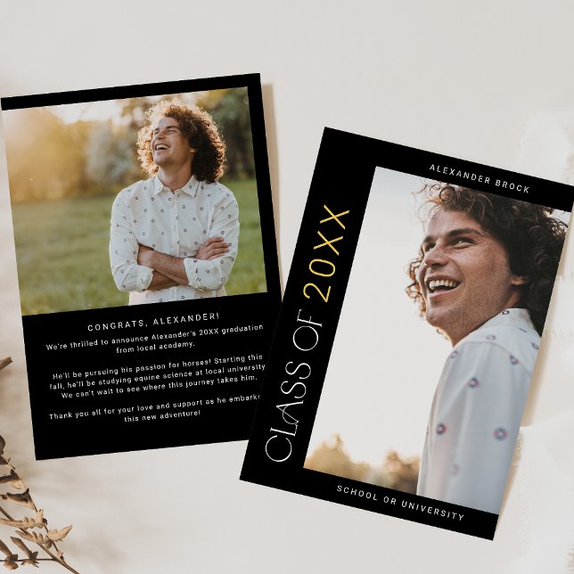 Faire-part Moderne Fete Black Gold Photo Graduation (Créateur téléchargé)