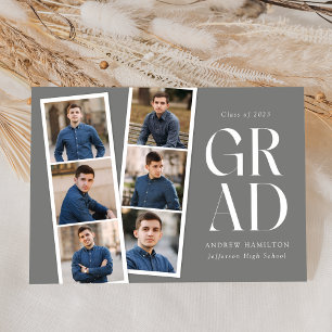 Faire-part Moderne Filmstrip Grey 6 Photo Graduation