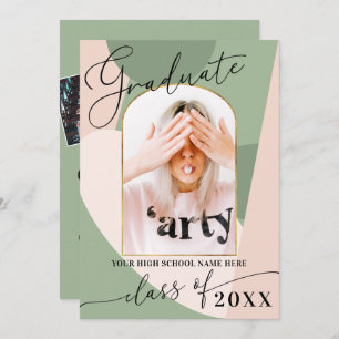 Faire-part Moderne Geo Sage Vert Dusty Rose Photo Graduation