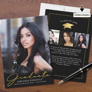 Faire-part Moderne Graduate 4 Photos manuscrit Script noir