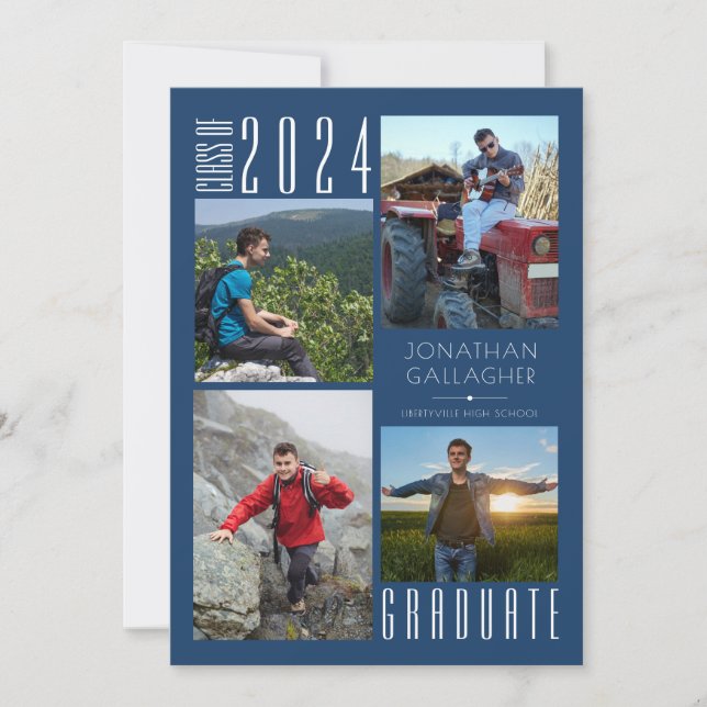 Faire-part Moderne Graduation Blue Four Photo (Devant)