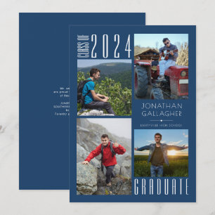 Faire-part Moderne Graduation Blue Four Photo