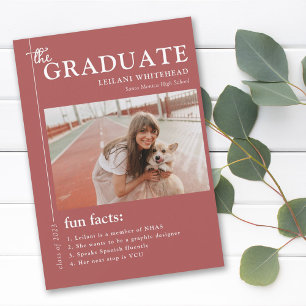 Faire-part Moderne Graduation Photo Feature & Fun Facts Rouge