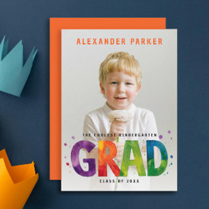 Faire-part Moderne Gradué Orange Photo Portrait Aquarelle