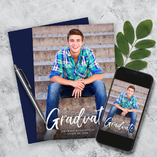 Faire-part Moderne Gras Script Photo Graduation