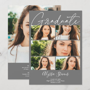 Faire-part Moderne gris 6 photos grille collage graduation
