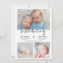 Faire-part Moderne introduction script 3 photo bébé jumeaux n