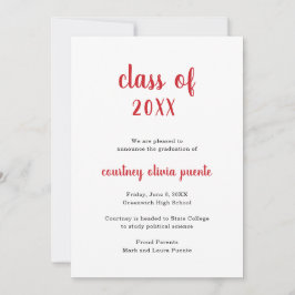 Faire-part Moderne Non Photo Simple Graduation Rouge