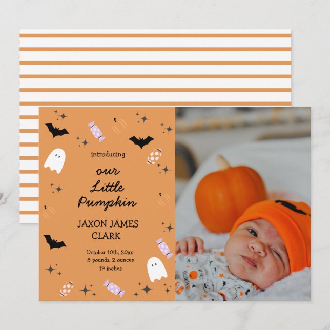 Faire-part Moderne Notre Petite Citrouille Halloween annonce  (Devant / Derrière)