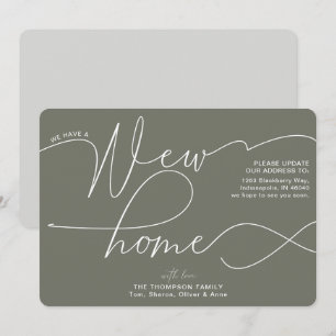 Faire-part Moderne Nouveau Accueil Calligraphie Olive Green M