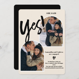 Faire-part Moderne oui script 2 photos arch ivoire fiançaille