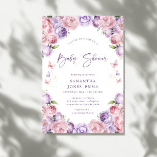 Faire-Part Moderne Papillons Rose Violet Baby Show
