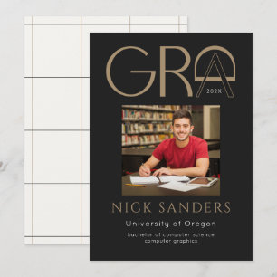 Faire-part Moderne Photo Graduation College Black Gold