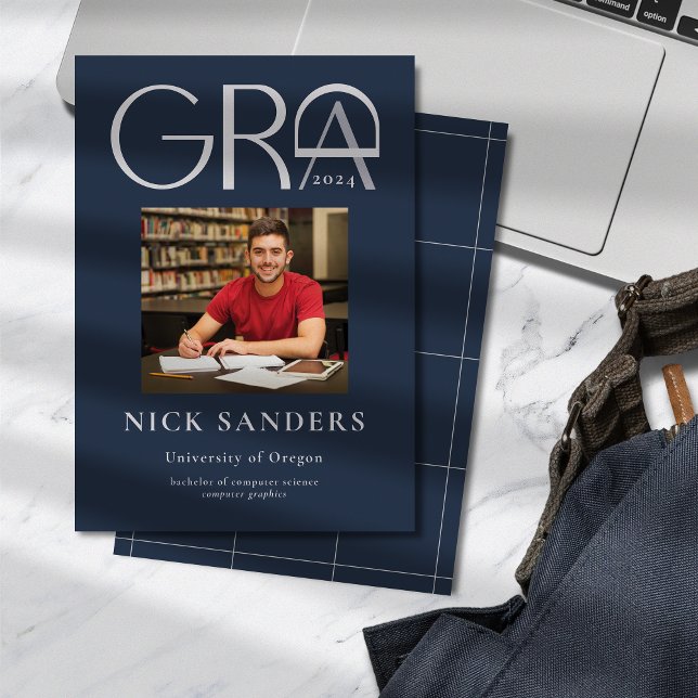 Faire-part Moderne Photo Graduation College Marine Blue (Créateur téléchargé)