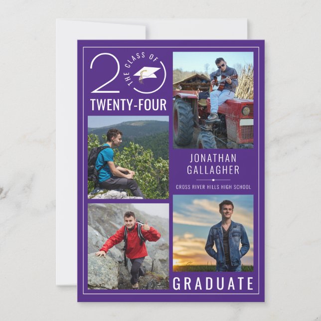 Faire-part Moderne Purple Graduation 4 Photos (Devant)