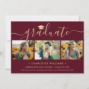 Faire-part Moderne Rouge Or 4 Photo Graduation